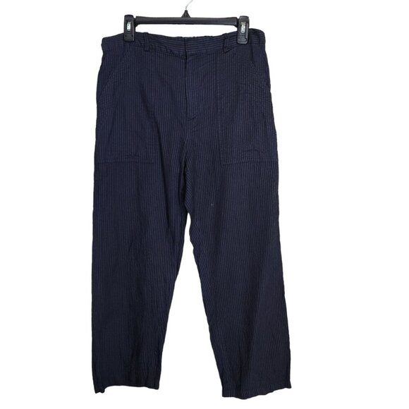 CHRISTIAN DIOR Pants Women's 6 Silk Cotton Striped Italy Navy Blue Slacks 31x26" - Picture 1 of 12